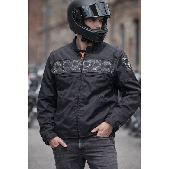 Vance‎ Leathers Skull Motorcycle Jacket Men's Large Black Textile Quilted Riding